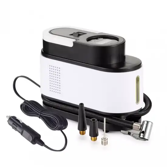 منفاخ/كمبريسور هواء للسيارة 12V مع مقياس ضغط + رؤوس متعددة (نفخ الإطارات والكرات)