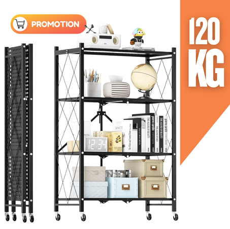 منظم المطبخ القابل للطي – رف معدني متعدد الاستخدامات بعجلات متحركة