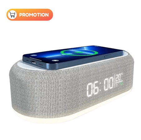 ساعة رقمية مع شاحن لاسلكي وإضاءة ليلية خفيفة