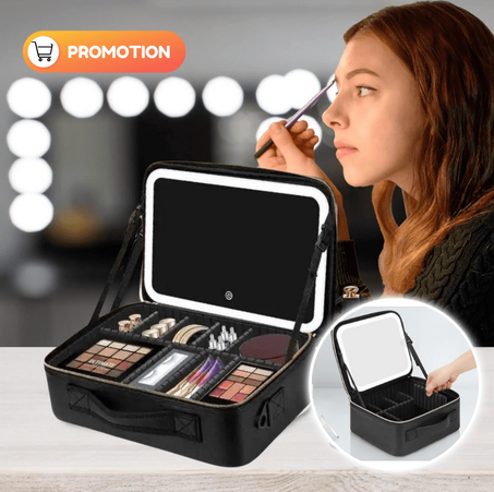 حقيبة مكياج مع مرآة ذات إضاءة مدمجة