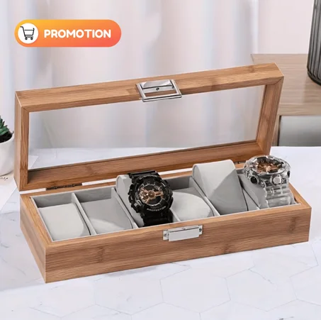 بوكس الساعات الخشبي : مصنوع من البامبو + غطاء زجاجي