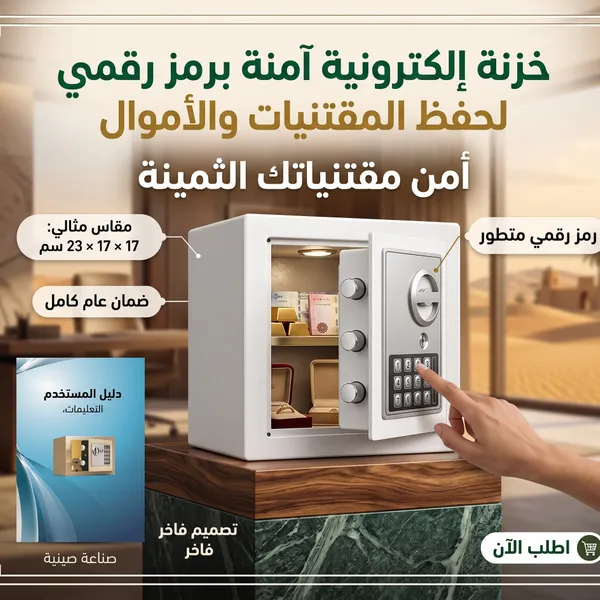 خزنة إلكترونية آمنة برمز رقمي لحفظ المقتنيات والأموال – 17 × 17 × 23 سم – ضمان عام