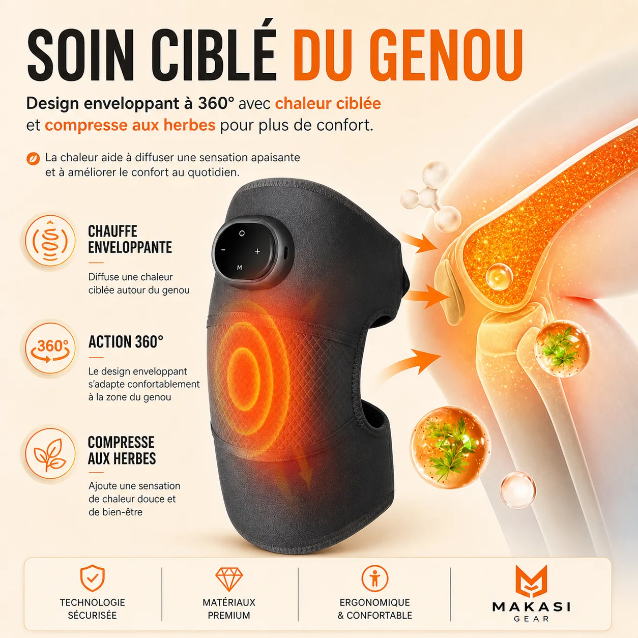 Genou Kimia 3-en-1, Le masseur chauffant qui combine chaleur, vibration et compression pour aider vos articulations à se détendre. ( Kinshasa )
