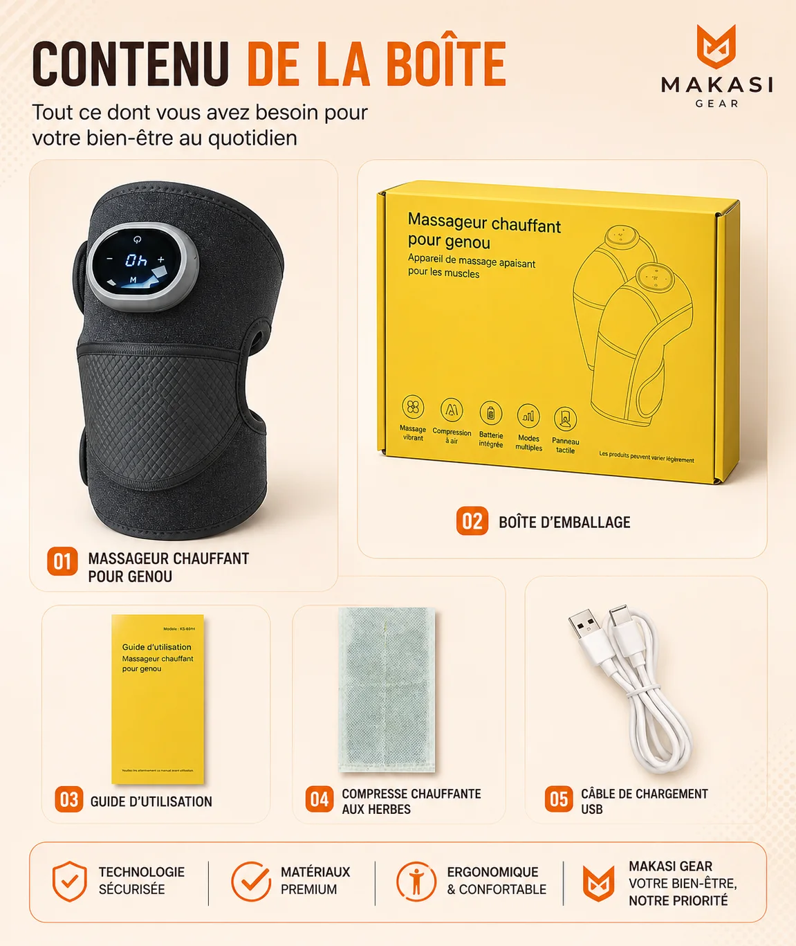Genou Kimia 3-en-1, Le masseur chauffant qui combine chaleur, vibration et compression pour aider vos articulations à se détendre. ( Kinshasa )