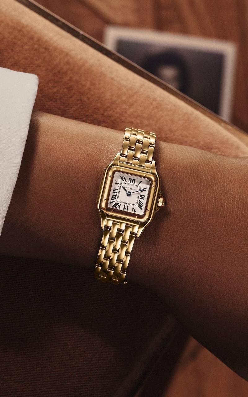 Montre Cartier Femme – Panthère en Or Jaune, Bracelet Maillons Luxe avec coffret simple