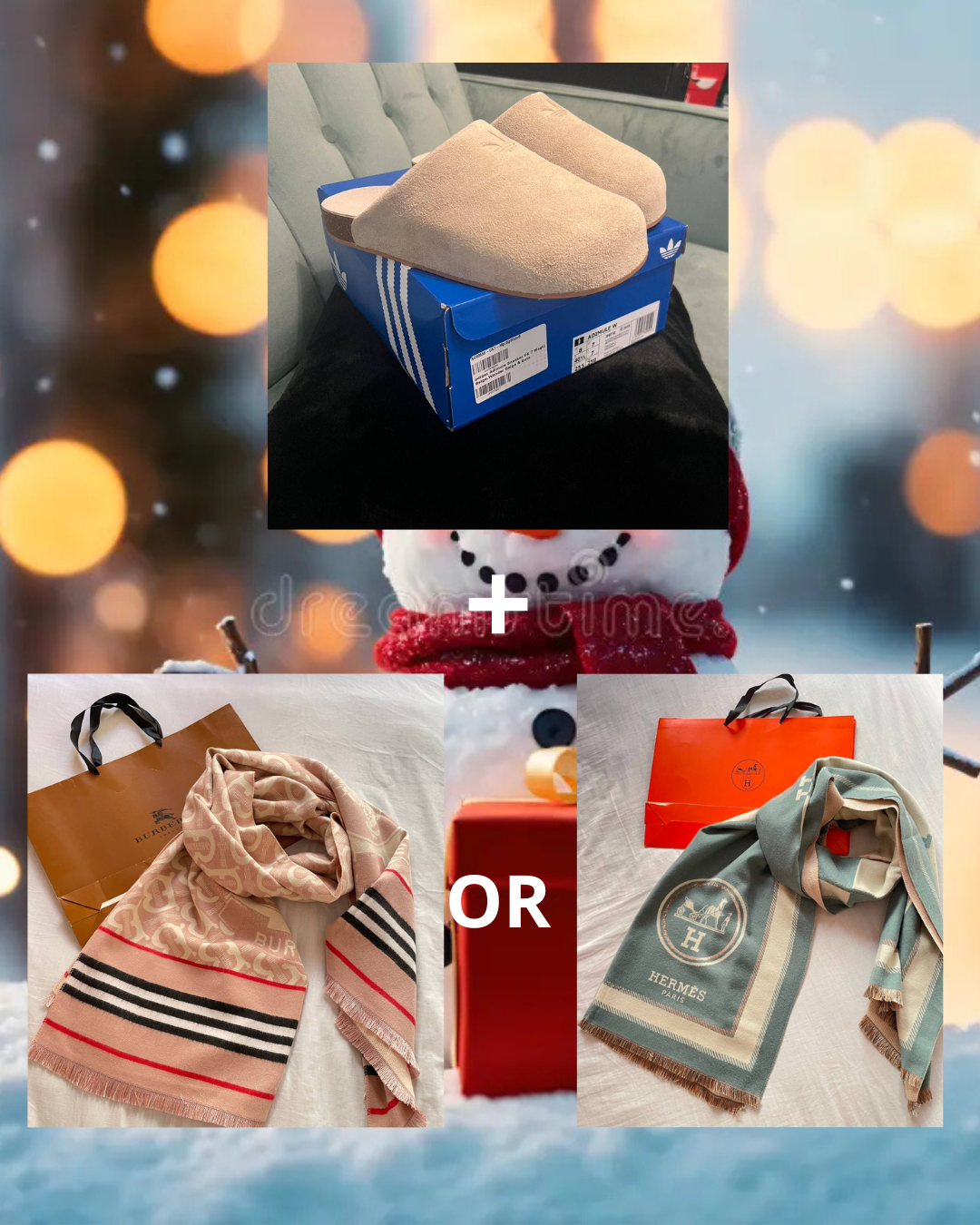 Pack Prestige — Clogs Adidas x Cachemire Burberry/Hermès