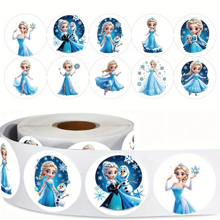 Rouleau de 500 Autocollants avec la Princesse Elsa des Dessins Animés, Stickers Adhésifs pour Décore