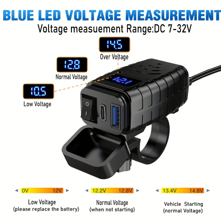 Chargeur de Téléphone pour Guidon de Moto - Jauge de tension