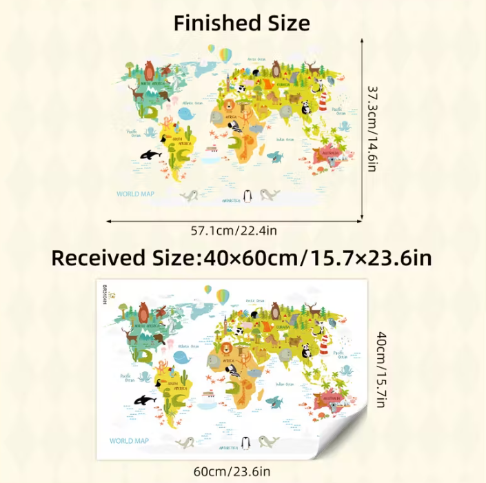 Autocollants Carte du monde avec animaux M