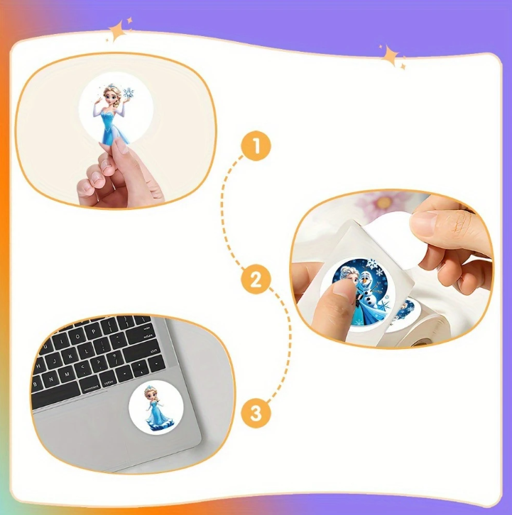 Rouleau de 500 Autocollants avec la Princesse Elsa des Dessins Animés, Stickers Adhésifs pour Décore