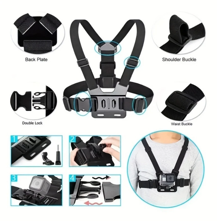 Kit de support pour téléphone portable et caméra (poitrine, tête et casque)