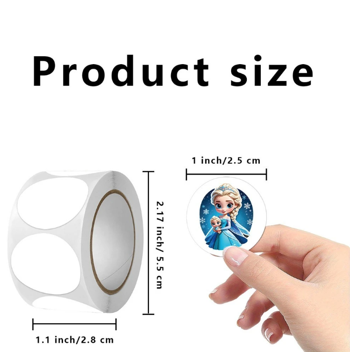 Rouleau de 500 Autocollants avec la Princesse Elsa des Dessins Animés, Stickers Adhésifs pour Décore