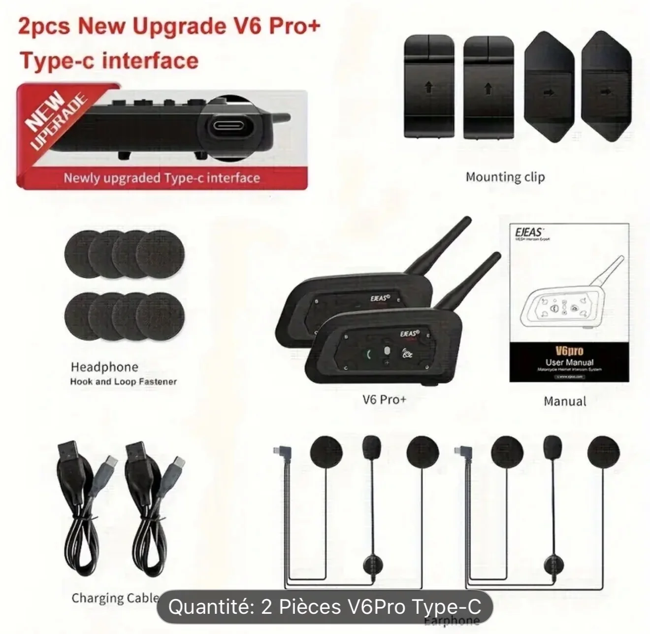 2 pieces Intercoms EJEAS V6 Pro Plus