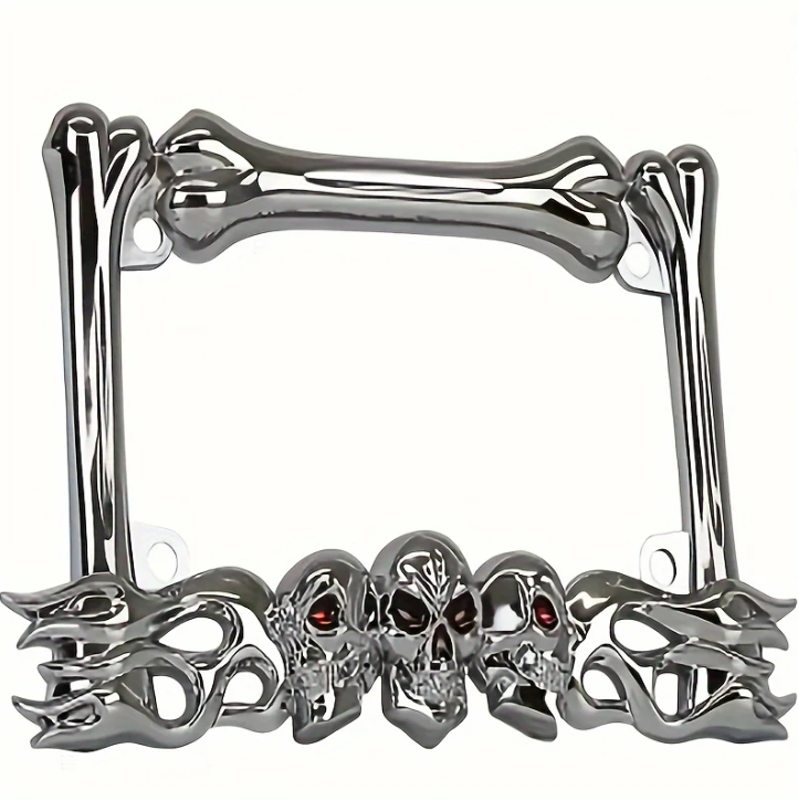 Cadre de plaque d'immatriculation de moto avec motif de crâne