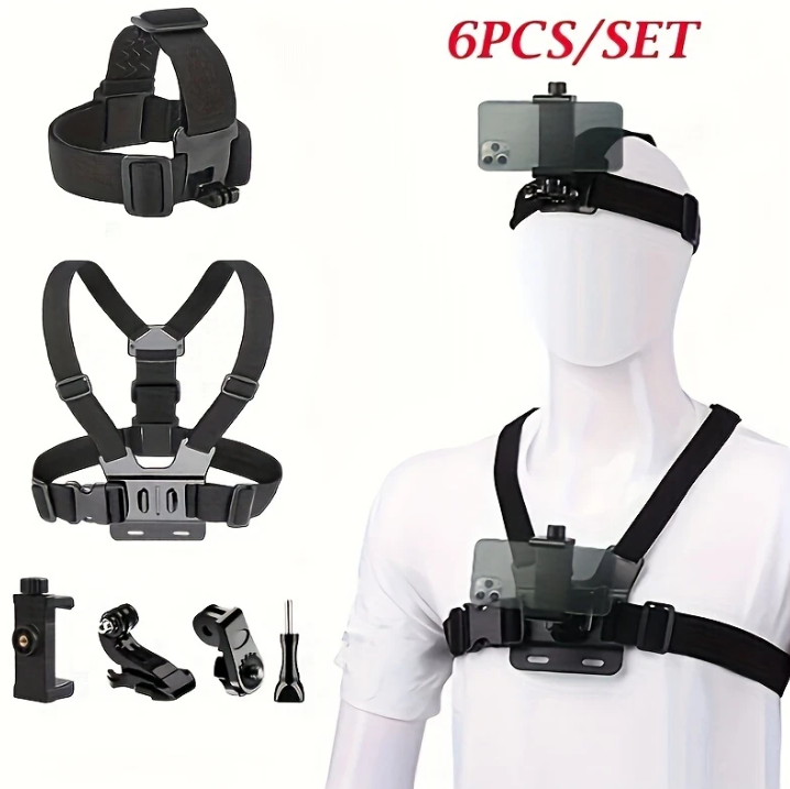 Kit de support pour téléphone portable et caméra (poitrine et tête)