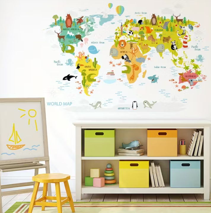 Autocollants Carte du monde avec animaux M