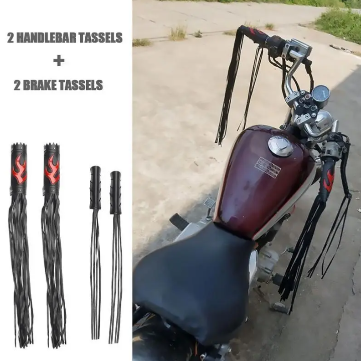 Poignées de guidon de moto en similicuir avec un design rétro de pompons de flamme