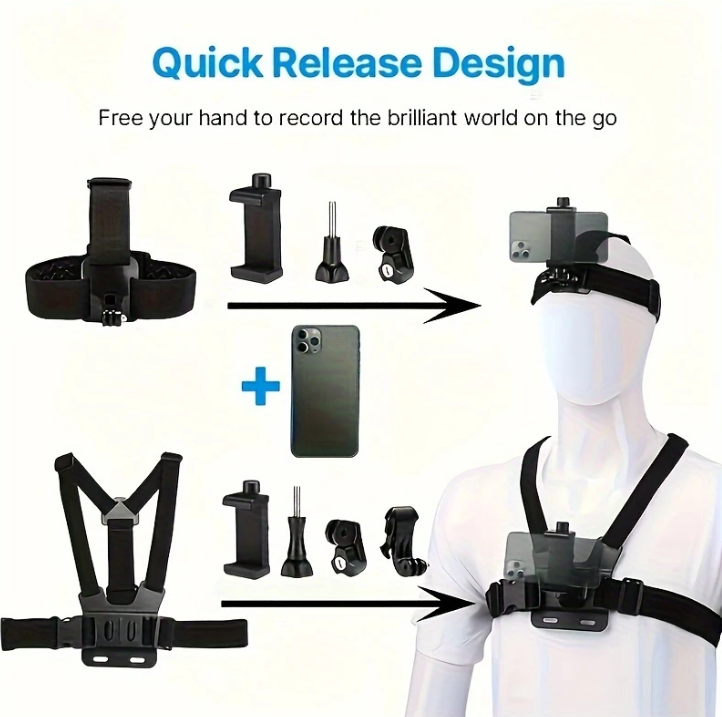 Kit de support pour téléphone portable et caméra (poitrine et tête)