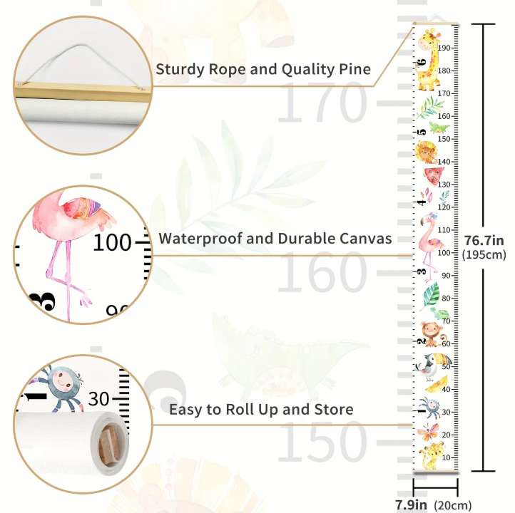 Règle de Croissance de La Hauteur, Cadre En Bois, Toile Imprimée En Tissu (accrochable)