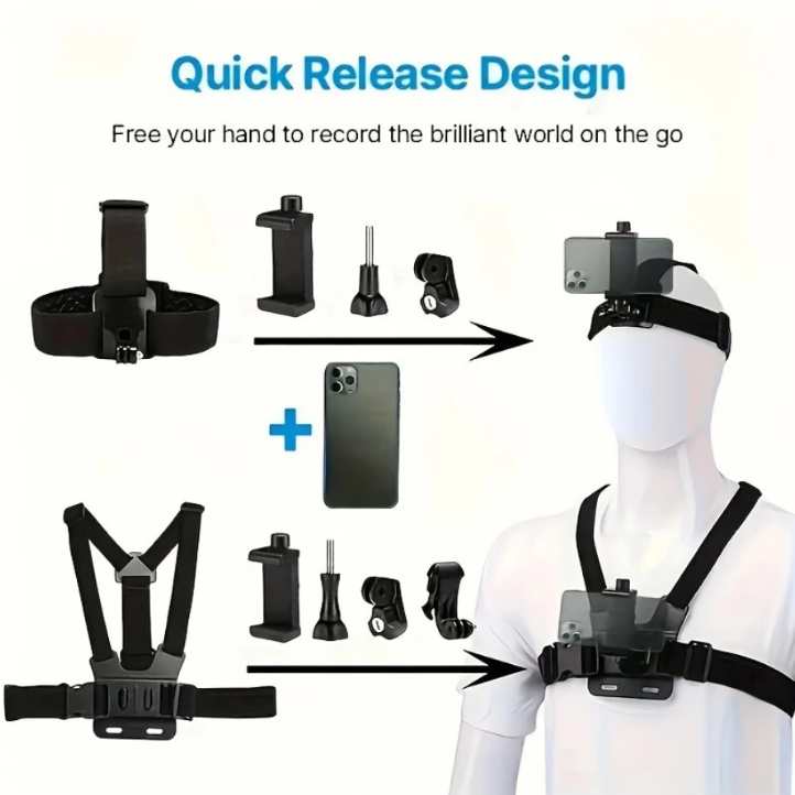 Kit de support pour téléphone portable et caméra (poitrine, tête et casque)