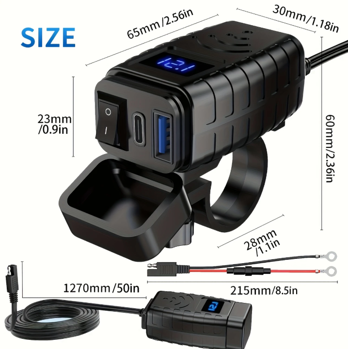 Chargeur de Téléphone pour Guidon de Moto - Jauge de tension