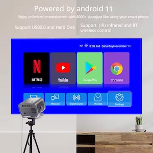 Vidéo-projecteur smart (intelligent) android 11 auto-focus resolution full HD, Smart Home Projecteur H713 Portable 4K Vidéo Android 11 LED Lampe 3D Wi-Fi 800 Ansi Modèle pour Home Cinéma