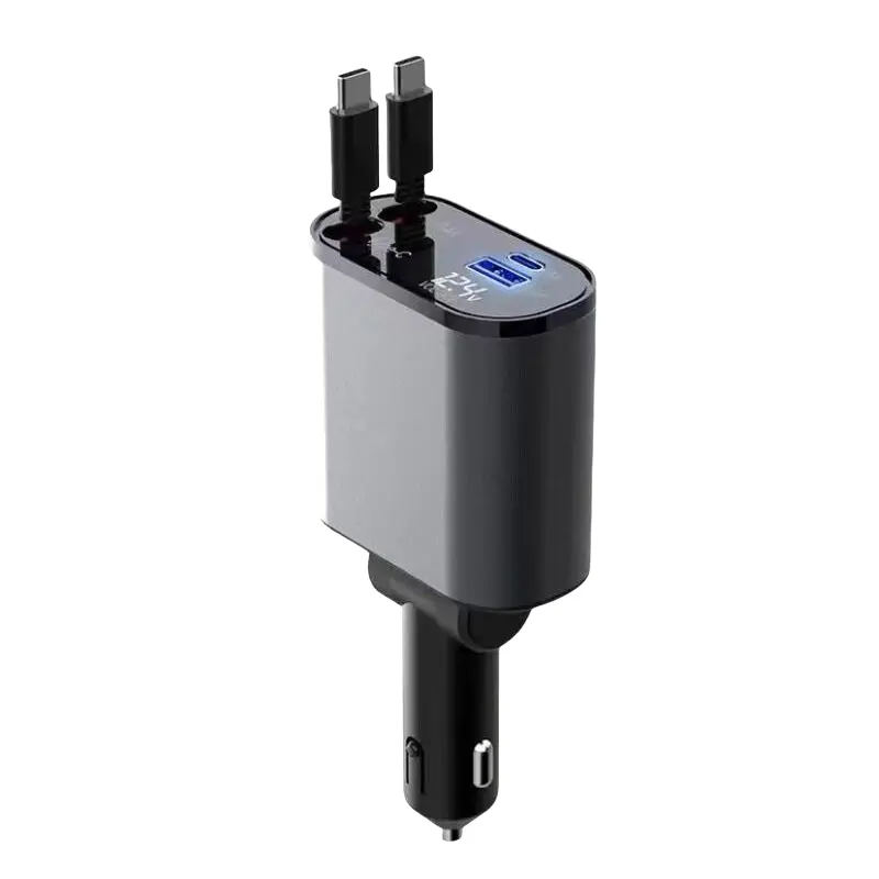 Chargeur de voiture rétractable 4 en 1 120w Câble de charge USB type C flexible Chargeur de voiture universel Flash pour appareils intelligents
