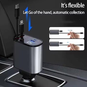 Chargeur de voiture rétractable 4 en 1 120w Câble de charge USB type C flexible Chargeur de voiture universel Flash pour appareils intelligents