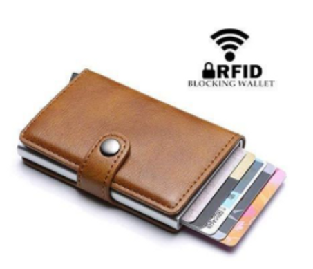 Portefeuille Miniwallet anti détournement de données des cartes RFID Marron