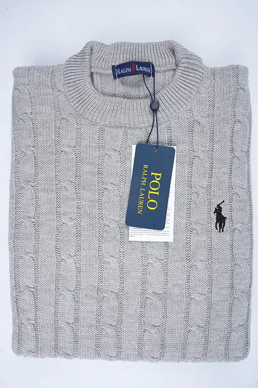 ( Gris ) Pull Ralph col rond en coton 100%