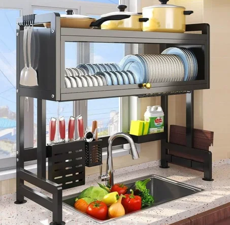 منظم تجفيف الأطباق 3 مستويات — ترتيب أكثر، فوضى أقل 🍽️✨