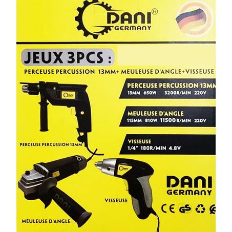 Dani 3 pièces professionnel en un seul pack: perceuse + meuleuse + visseuse
