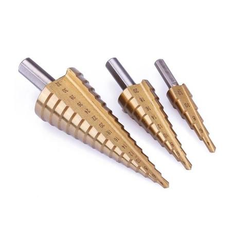 3Pcs 4-12/20/32mm HSS Titanium Coated Steel Step Cone Drill