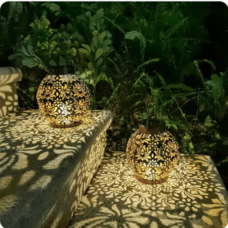 مصابيح معلقة من الحديد المطاوع المجوف الخفيف في الهواء الطلق مقاومة للماء ساحة حديقة فن الديكور