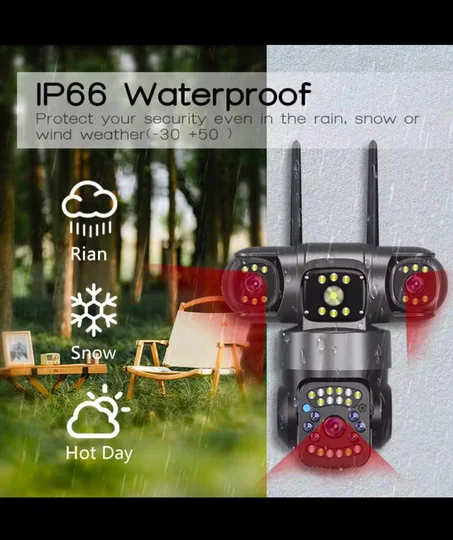 Caméra de vidéosurveillance extérieure 6MP à trois objectifs Wifi Sécurité IP66 Étanche Détection de mouvement Alarme Caméra V380 4G