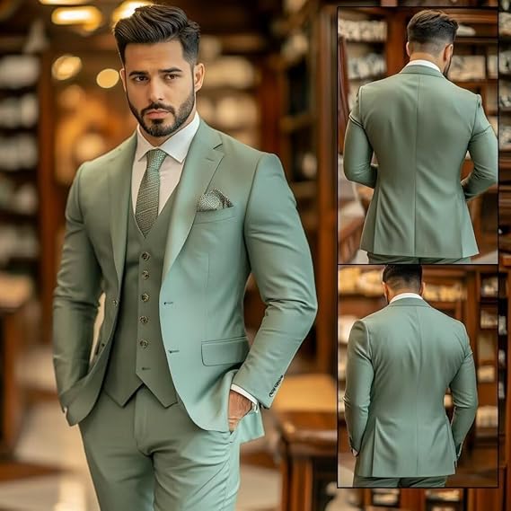 HUUTOE Costume 3 pièces ajusté pour homme avec blazer, gilet et pantalon, pour l’été, mariage