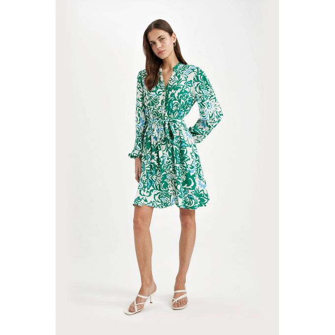 Robe Tissée e Femme Manches Courtes - Verte