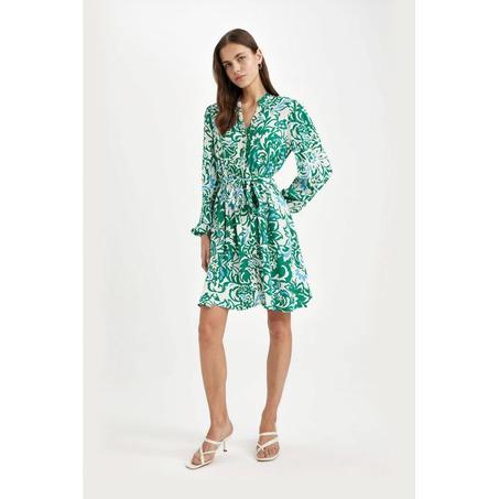 Robe Tissée e Femme Manches Courtes - Verte