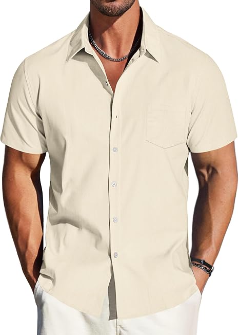 TARAINYA Chemise Lin Homme Coton Manches Courtes éTé Décontractée Hawaienne Regular Fit