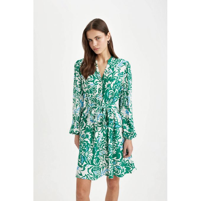 Robe Tissée e Femme Manches Courtes - Verte