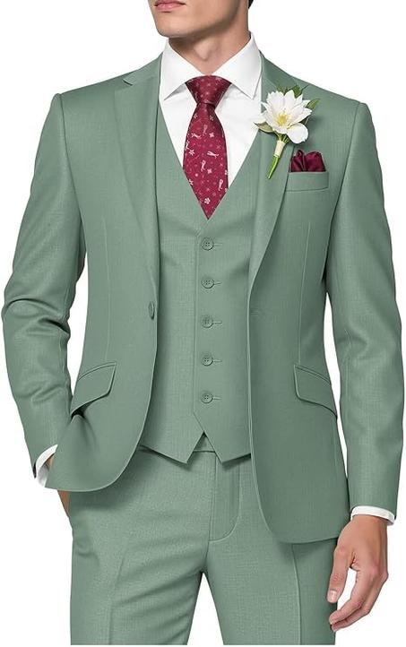 HUUTOE Costume 3 pièces ajusté pour homme avec blazer, gilet et pantalon, pour l’été, mariage