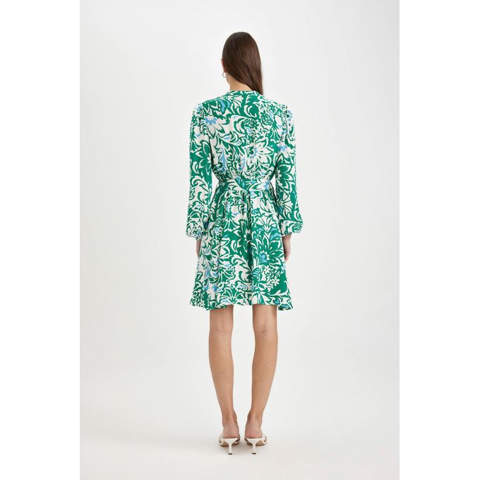Robe Tissée e Femme Manches Courtes - Verte