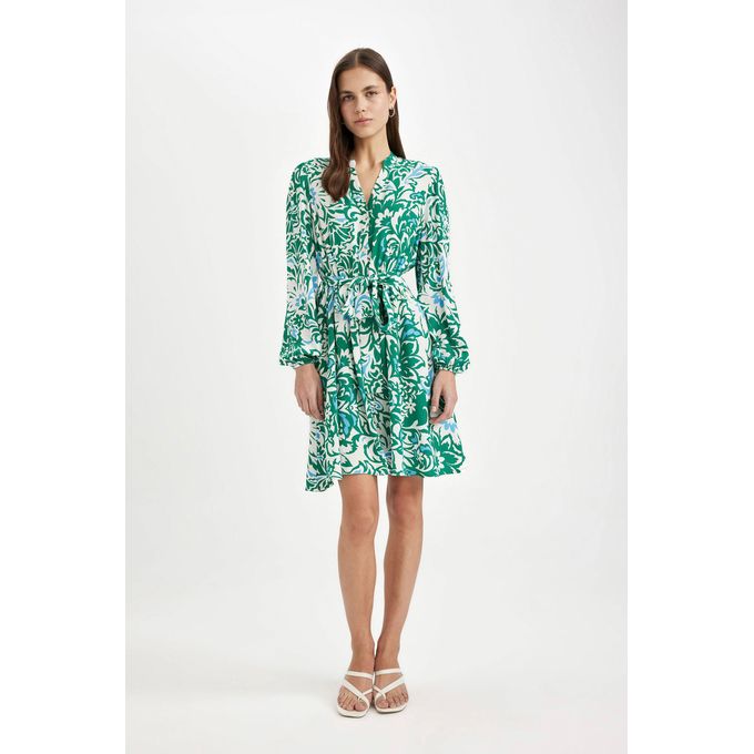 Robe Tissée e Femme Manches Courtes - Verte