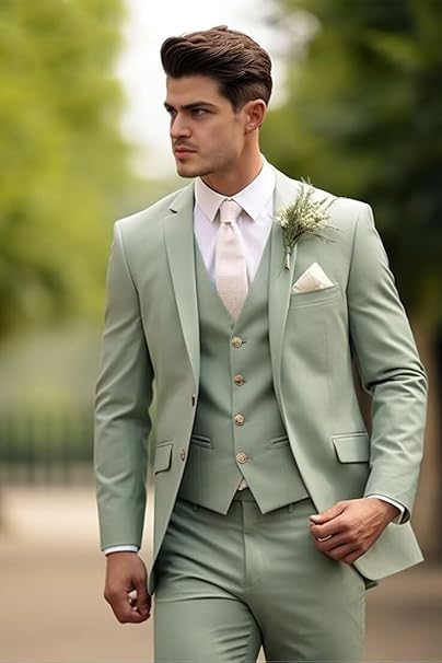 HUUTOE Costume 3 pièces ajusté pour homme avec blazer, gilet et pantalon, pour l’été, mariage