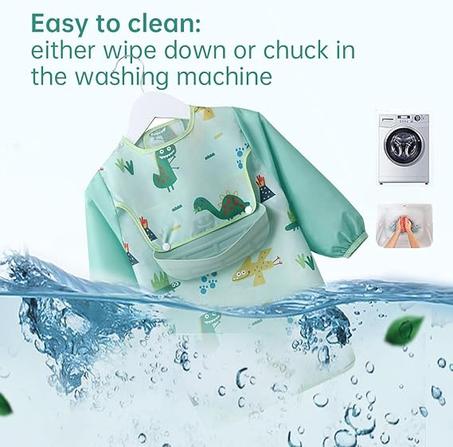 مريلة طعام للأطفال الصغار بأكمام طويلة من اي سي في في، مقاومة للفوضى بمصيدة طعام مقاومة للماء بنمط كرتوني لطيف، مقاس واحد