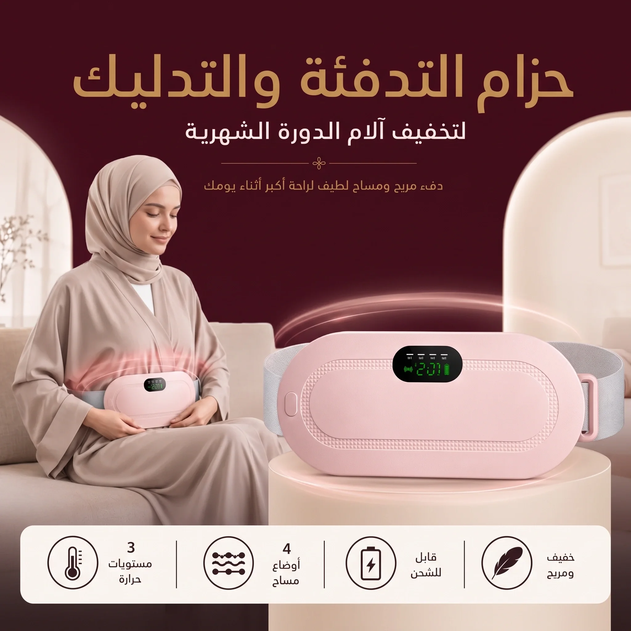حزام تدفئة لراحة أكثر وقت الدورة🥰