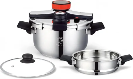 Royal Swiss® Autocuiseur Inox Induction - Cocotte-Minute Tous Feux – Autocuiseur Grande Capacité avec Panier Vapeur & Couvercle en Verre – Sécurisé & Économe en Énergie (4, 10L)