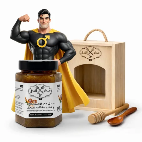عسل مع الجينسينغ  الاحمر  الكوري  + غذاء ملكات النحل ( يفيد الرجل )