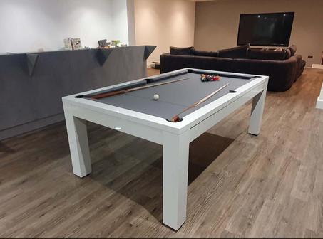 Table de billard Rosetta Blanc Brillant avec fonction salle à manger