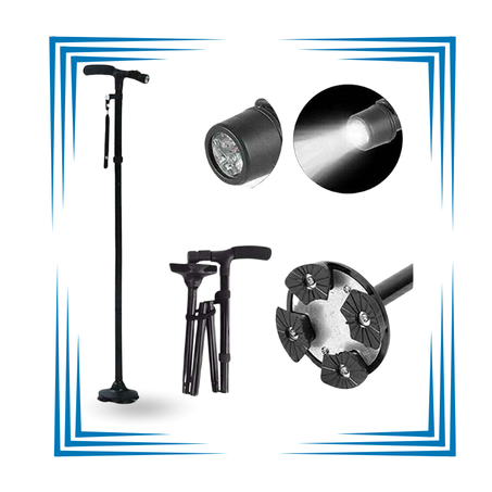 عصا للمشي قابلة للطي مع أضواء مدمجة